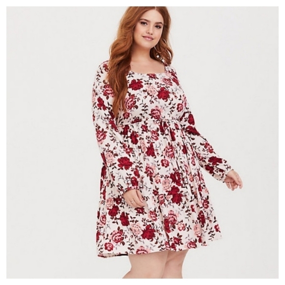 Dresses & Skirts - Torrid Ivory Floral Challis Drawstring Skater Dress Size 4